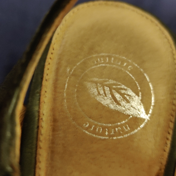 NURTURE Black Ankle Strap w/Tan Cork Wedge Heel Open Toe Sandals - Picture 5 of 6